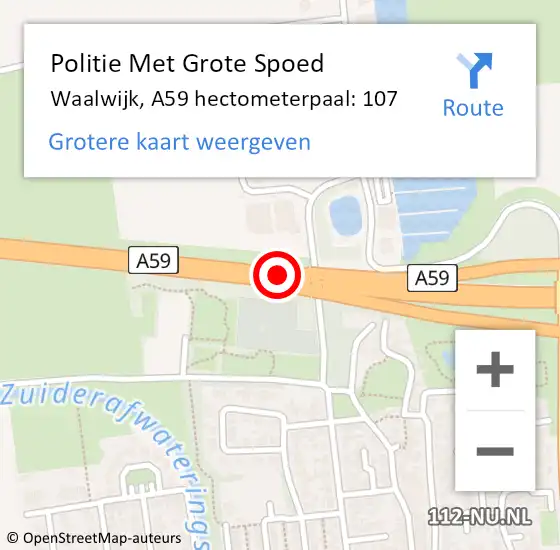 Locatie op kaart van de 112 melding: Politie Met Grote Spoed Naar Waalwijk, A59 hectometerpaal: 107 op 4 mei 2022 16:26