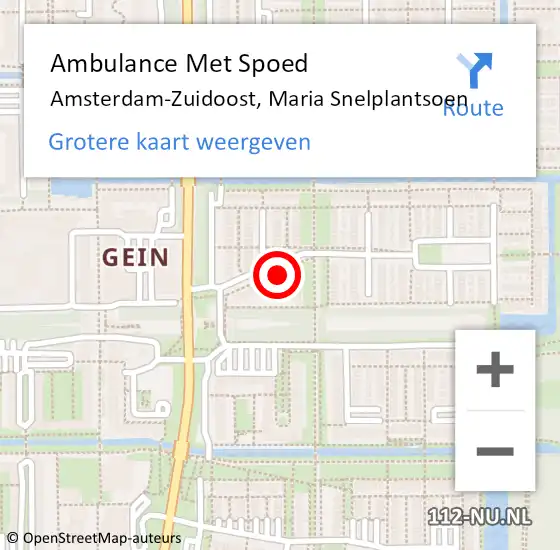 Locatie op kaart van de 112 melding: Ambulance Met Spoed Naar Amsterdam-Zuidoost, Maria Snelplantsoen op 4 mei 2022 16:30