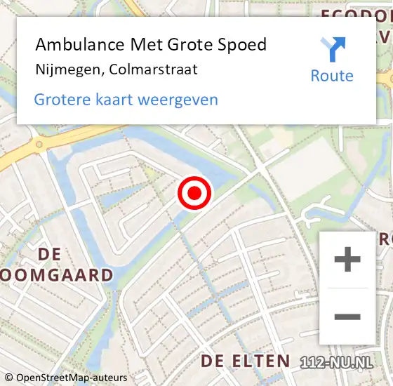 Locatie op kaart van de 112 melding: Ambulance Met Grote Spoed Naar Nijmegen, Colmarstraat op 4 mei 2022 16:32