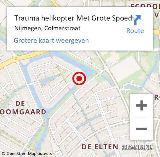 Locatie op kaart van de 112 melding: Trauma helikopter Met Grote Spoed Naar Nijmegen, Colmarstraat op 4 mei 2022 16:33