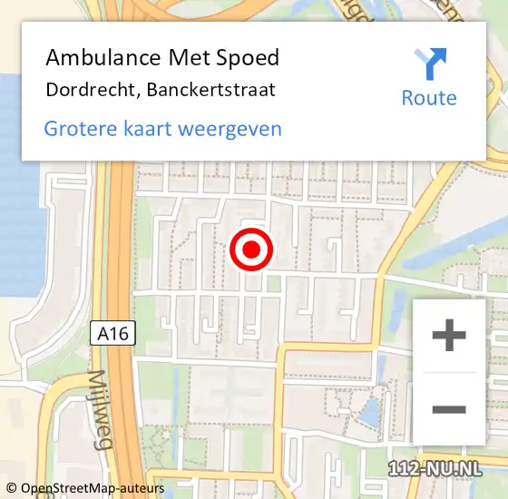 Locatie op kaart van de 112 melding: Ambulance Met Spoed Naar Dordrecht, Banckertstraat op 4 mei 2022 16:38