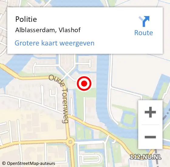 Locatie op kaart van de 112 melding: Politie Alblasserdam, Vlashof op 4 mei 2022 17:11