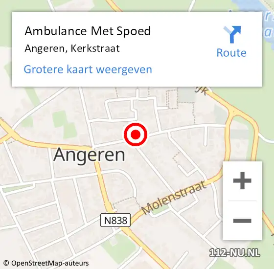 Locatie op kaart van de 112 melding: Ambulance Met Spoed Naar Angeren, Kerkstraat op 4 mei 2022 17:29