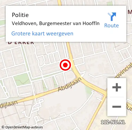 Locatie op kaart van de 112 melding: Politie Veldhoven, Burgemeester van Hooffln op 4 mei 2022 17:30
