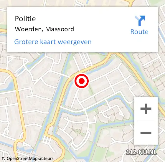 Locatie op kaart van de 112 melding: Politie Woerden, Maasoord op 4 mei 2022 17:32