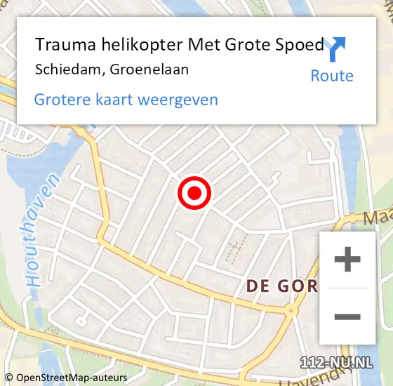 Locatie op kaart van de 112 melding: Trauma helikopter Met Grote Spoed Naar Schiedam, Groenelaan op 4 mei 2022 17:37