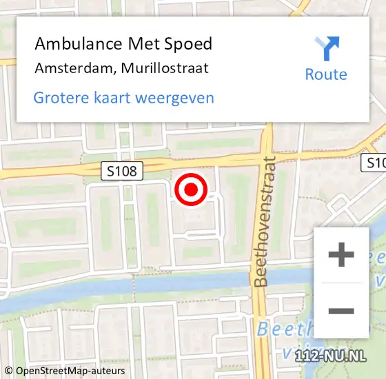 Locatie op kaart van de 112 melding: Ambulance Met Spoed Naar Amsterdam, Murillostraat op 4 mei 2022 17:55