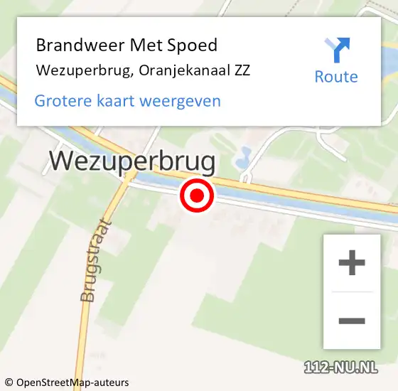 Locatie op kaart van de 112 melding: Brandweer Met Spoed Naar Wezuperbrug, Oranjekanaal ZZ op 4 mei 2022 18:13