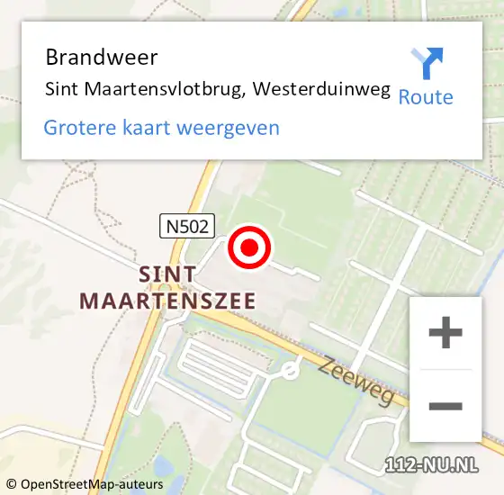 Locatie op kaart van de 112 melding: Brandweer Sint Maartensvlotbrug, Westerduinweg op 4 mei 2022 18:13