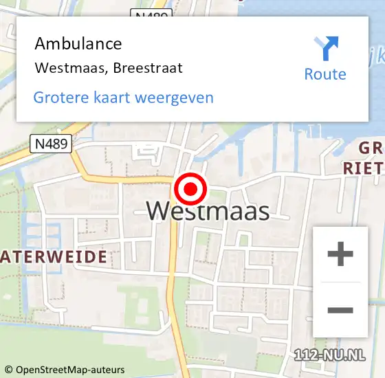 Locatie op kaart van de 112 melding: Ambulance Westmaas, Breestraat op 4 mei 2022 18:44
