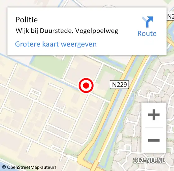 Locatie op kaart van de 112 melding: Politie Wijk bij Duurstede, Vogelpoelweg op 4 mei 2022 18:49