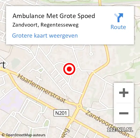 Locatie op kaart van de 112 melding: Ambulance Met Grote Spoed Naar Zandvoort, Regentesseweg op 4 mei 2022 18:59