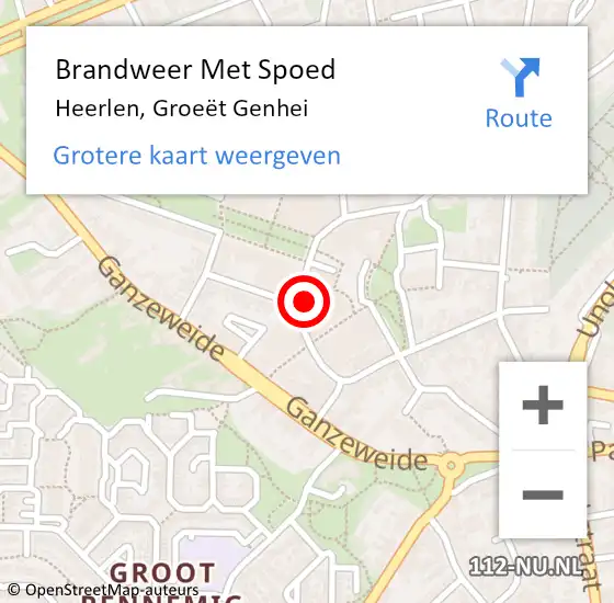 Locatie op kaart van de 112 melding: Brandweer Met Spoed Naar Heerlen, Groeët Genhei op 4 mei 2022 19:14