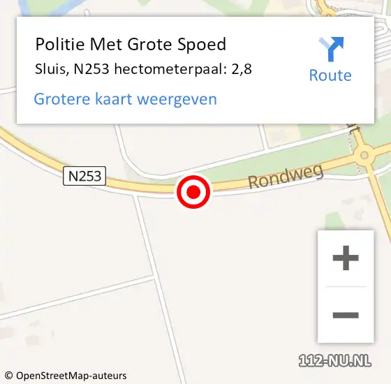Locatie op kaart van de 112 melding: Politie Met Grote Spoed Naar Sluis, N253 hectometerpaal: 2,8 op 4 mei 2022 19:15