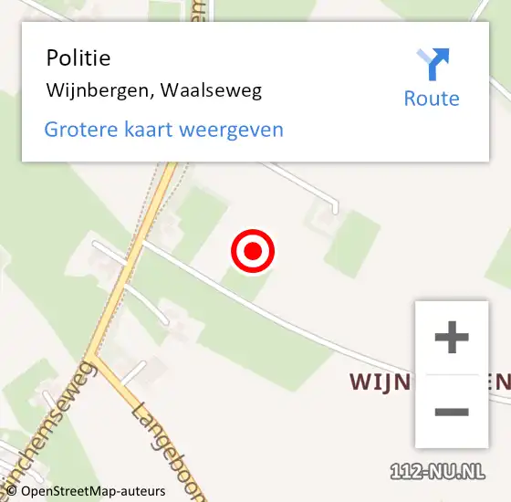 Locatie op kaart van de 112 melding: Politie Wijnbergen, Waalseweg op 4 mei 2022 19:22