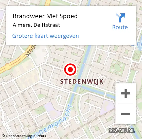 Locatie op kaart van de 112 melding: Brandweer Met Spoed Naar Almere, Delftstraat op 4 mei 2022 19:30