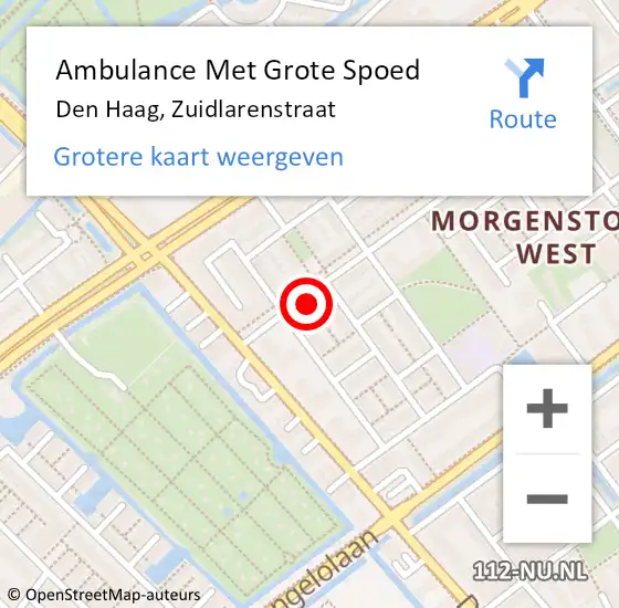 Locatie op kaart van de 112 melding: Ambulance Met Grote Spoed Naar Den Haag, Zuidlarenstraat op 4 mei 2022 20:57