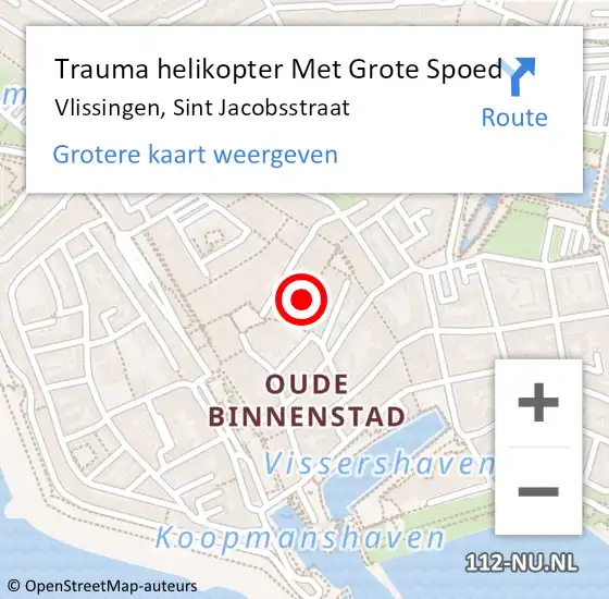 Locatie op kaart van de 112 melding: Trauma helikopter Met Grote Spoed Naar Vlissingen, Sint Jacobsstraat op 4 mei 2022 20:57