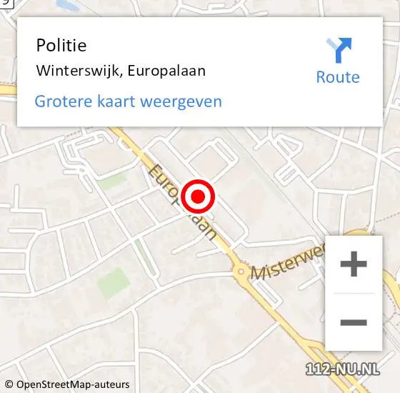 Locatie op kaart van de 112 melding: Politie Winterswijk, Europalaan op 4 mei 2022 21:17