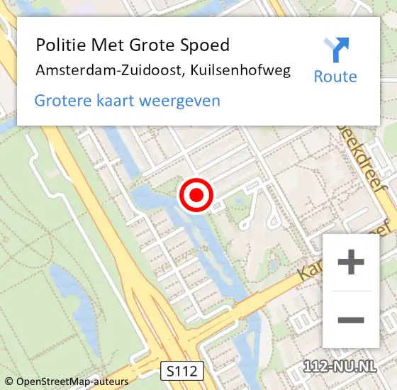 Locatie op kaart van de 112 melding: Politie Met Grote Spoed Naar Amsterdam-Zuidoost, Kuilsenhofweg op 4 mei 2022 21:37