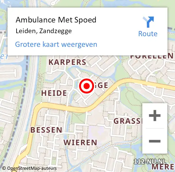 Locatie op kaart van de 112 melding: Ambulance Met Spoed Naar Leiden, Zandzegge op 4 mei 2022 21:39