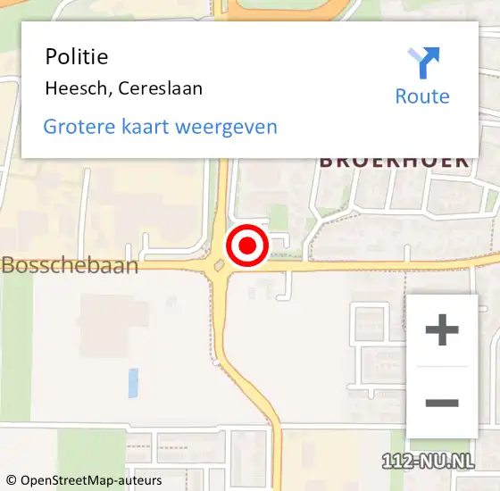 Locatie op kaart van de 112 melding: Politie Heesch, Cereslaan op 4 mei 2022 21:42