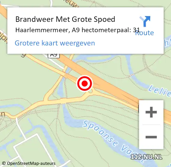 Locatie op kaart van de 112 melding: Brandweer Met Grote Spoed Naar Haarlemmermeer, A9 hectometerpaal: 31 op 4 mei 2022 21:43