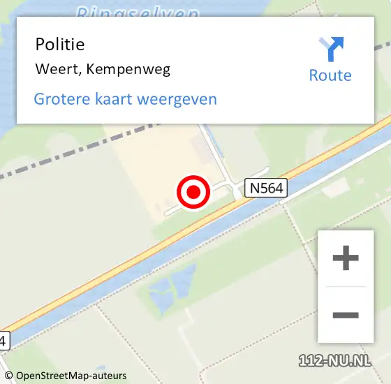 Locatie op kaart van de 112 melding: Politie Weert, Kempenweg op 4 mei 2022 21:47