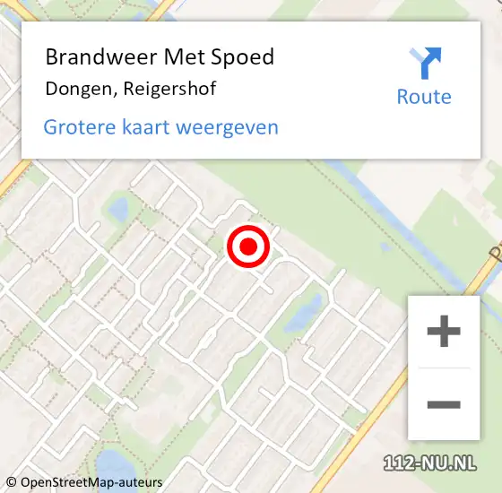 Locatie op kaart van de 112 melding: Brandweer Met Spoed Naar Dongen, Reigershof op 4 mei 2022 21:48