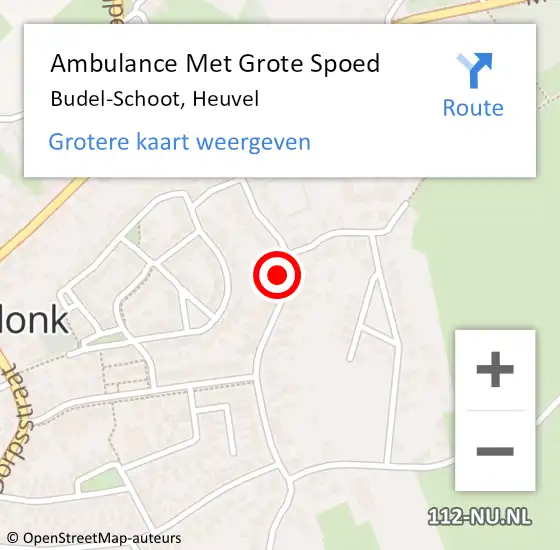 Locatie op kaart van de 112 melding: Ambulance Met Grote Spoed Naar Budel-Schoot, Heuvel op 4 mei 2022 22:12