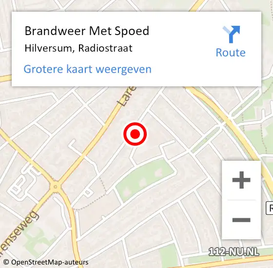 Locatie op kaart van de 112 melding: Brandweer Met Spoed Naar Hilversum, Radiostraat op 4 mei 2022 22:50