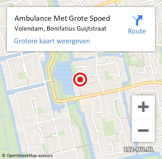 Locatie op kaart van de 112 melding: Ambulance Met Grote Spoed Naar Volendam, Bonifatius Guijtstraat op 5 mei 2022 01:50