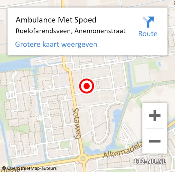 Locatie op kaart van de 112 melding: Ambulance Met Spoed Naar Roelofarendsveen, Anemonenstraat op 5 mei 2022 02:17