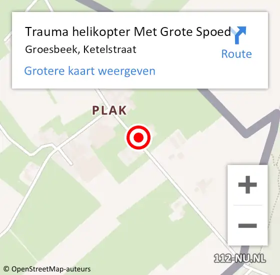 Locatie op kaart van de 112 melding: Trauma helikopter Met Grote Spoed Naar Groesbeek, Ketelstraat op 5 mei 2022 02:48