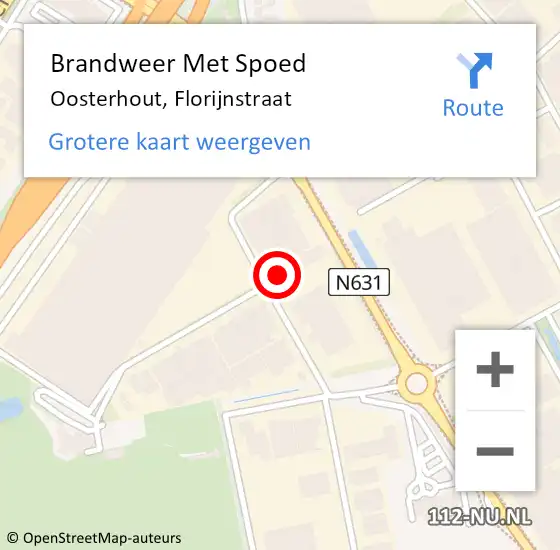 Locatie op kaart van de 112 melding: Brandweer Met Spoed Naar Oosterhout, Florijnstraat op 5 mei 2022 03:13