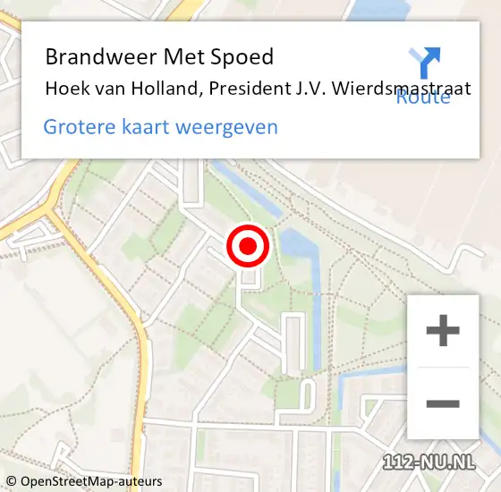 Locatie op kaart van de 112 melding: Brandweer Met Spoed Naar Hoek van Holland, President J.V. Wierdsmastraat op 5 mei 2022 03:42