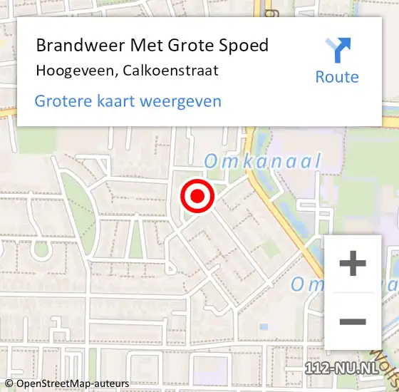 Locatie op kaart van de 112 melding: Brandweer Met Grote Spoed Naar Hoogeveen, Calkoenstraat op 5 mei 2022 03:51