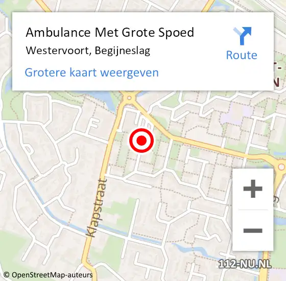 Locatie op kaart van de 112 melding: Ambulance Met Grote Spoed Naar Westervoort, Begijneslag op 5 mei 2022 03:51