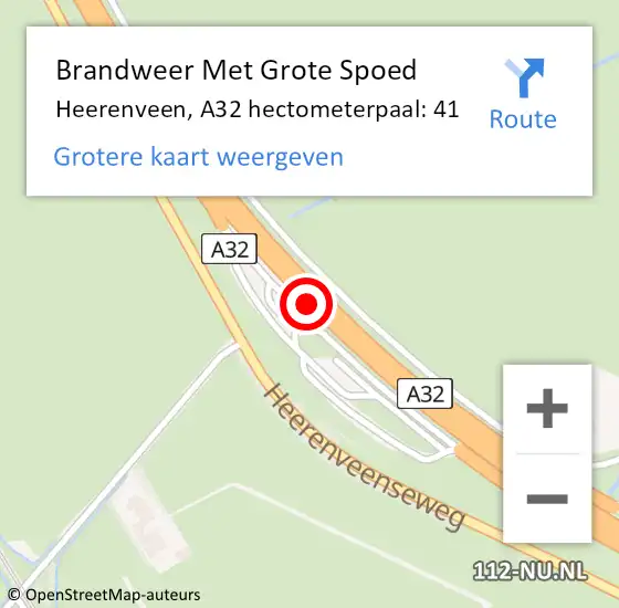 Locatie op kaart van de 112 melding: Brandweer Met Grote Spoed Naar Heerenveen, A32 hectometerpaal: 41 op 5 mei 2022 04:08