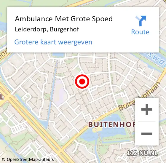 Locatie op kaart van de 112 melding: Ambulance Met Grote Spoed Naar Leiderdorp, Burgerhof op 5 mei 2022 04:17