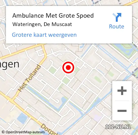 Locatie op kaart van de 112 melding: Ambulance Met Grote Spoed Naar Wateringen, De Muscaat op 5 mei 2022 05:11
