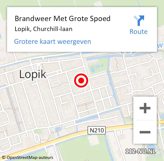 Locatie op kaart van de 112 melding: Brandweer Met Grote Spoed Naar Lopik, Churchill-laan op 5 mei 2022 06:01