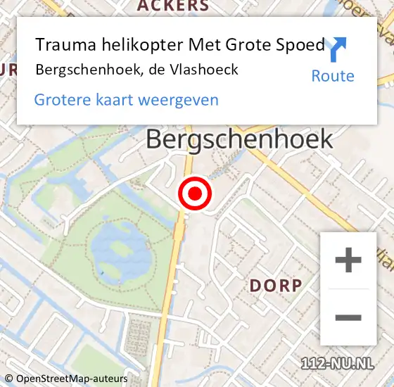 Locatie op kaart van de 112 melding: Trauma helikopter Met Grote Spoed Naar Bergschenhoek, de Vlashoeck op 5 mei 2022 06:34