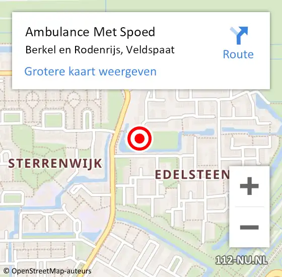 Locatie op kaart van de 112 melding: Ambulance Met Spoed Naar Berkel en Rodenrijs, Veldspaat op 5 mei 2022 08:18