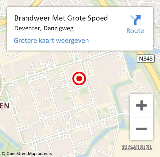 Locatie op kaart van de 112 melding: Brandweer Met Grote Spoed Naar Deventer, Danzigweg op 5 mei 2022 08:47