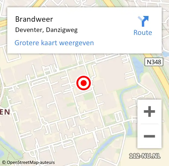 Locatie op kaart van de 112 melding: Brandweer Deventer, Danzigweg op 5 mei 2022 08:49