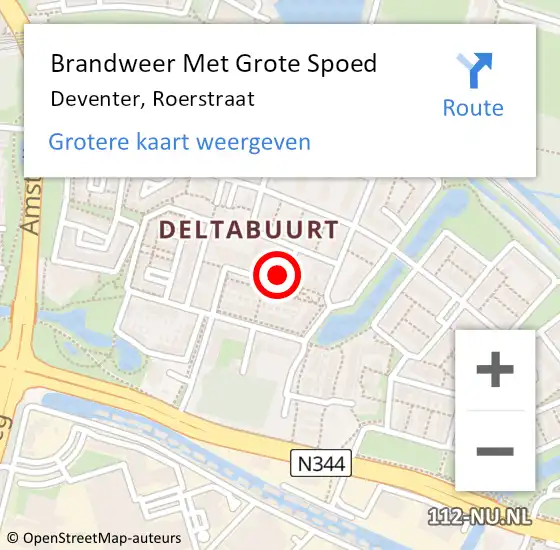 Locatie op kaart van de 112 melding: Brandweer Met Grote Spoed Naar Deventer, Roerstraat op 5 mei 2022 08:55