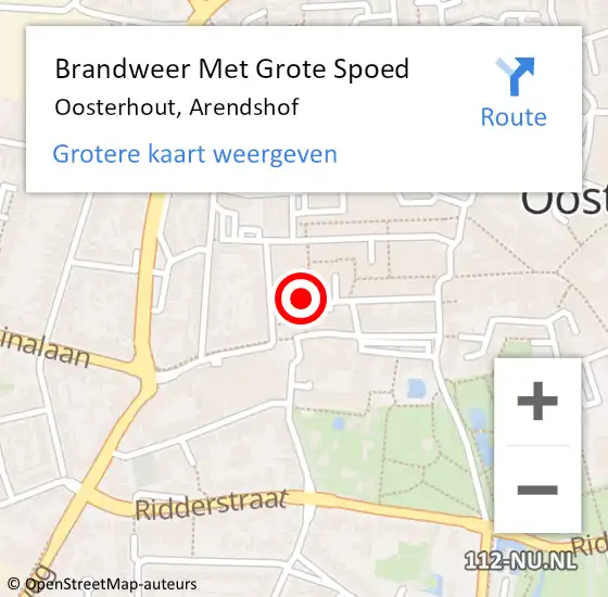 Locatie op kaart van de 112 melding: Brandweer Met Grote Spoed Naar Oosterhout, Arendshof op 5 mei 2022 09:02