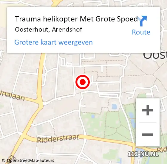 Locatie op kaart van de 112 melding: Trauma helikopter Met Grote Spoed Naar Oosterhout, Arendshof op 5 mei 2022 09:05