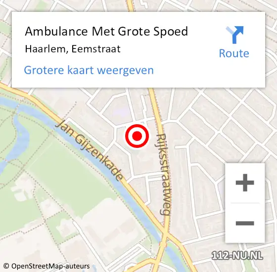 Locatie op kaart van de 112 melding: Ambulance Met Grote Spoed Naar Haarlem, Eemstraat op 5 mei 2022 09:59